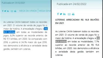 R$ 16,9 bilhões ou R$ 18,5 bilhões. Onde foi parar R$ 1,6 bilhões das Loterias Caixa? 1