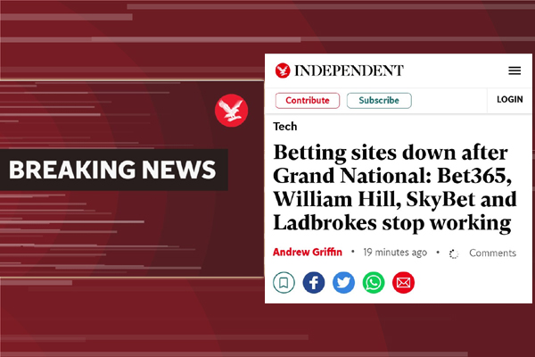 Sites de apostas caem após corrida Grand National: Bet365, William Hill, SkyBet e Ladbrokes param de funcionar