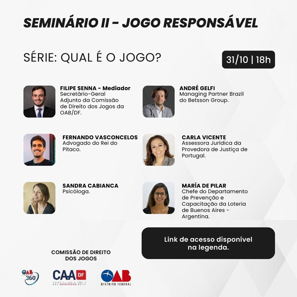 Webinar da OAB-DF aborda ‘Jogo Responsável’ na próxima segunda-feira 3