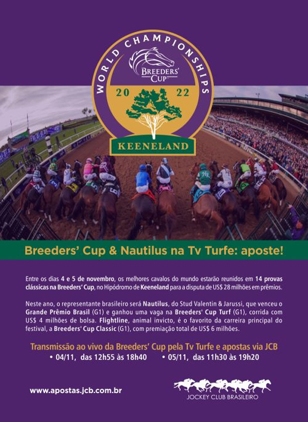 Festival da Breeders’ Cup terá transmissão ao vivo da Tv Turfe