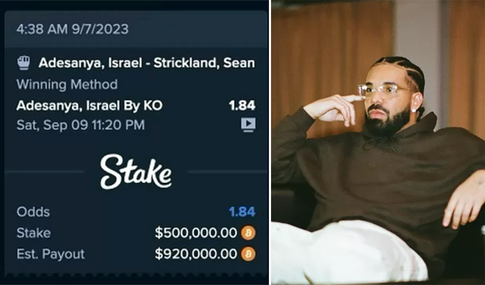 Rapper Drake afirma ter perdido R$ 2,4 milhões em aposta no UFC