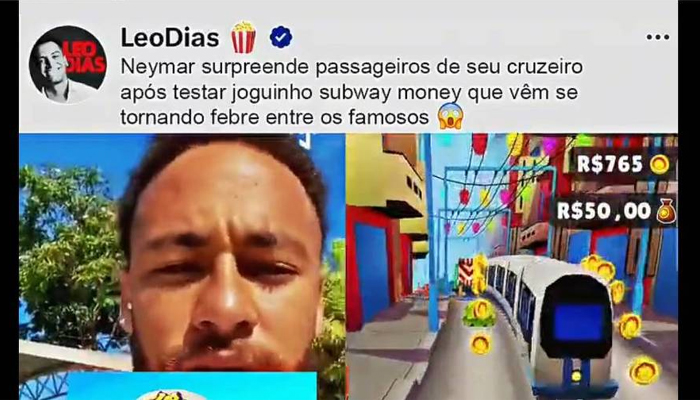 Golpistas usam imagem de Neymar, Anitta e famosos para divulgar jogo falso Subway Money