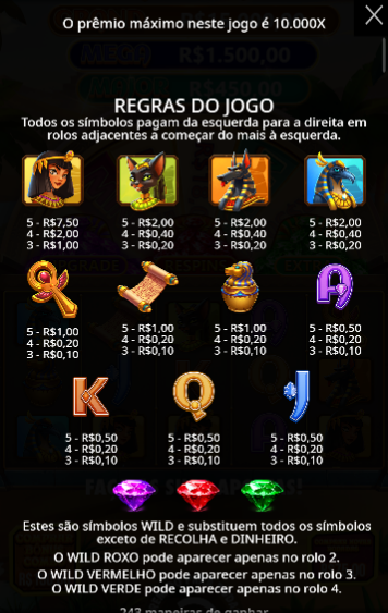 tela inicial do jogo mummy’s jewels