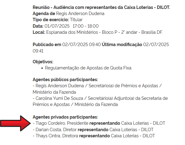 Tiago Cordeiro de Oliveira assuma a presidência da Caixa Loterias 1