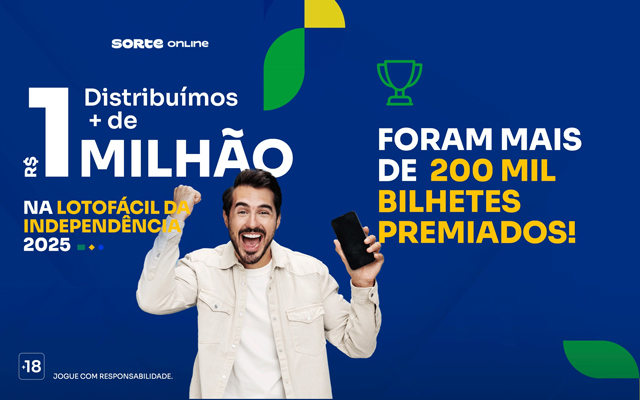 Mais de 200 mil bilhetes da Sorte Online são premiados na Lotofácil da Independência 2025