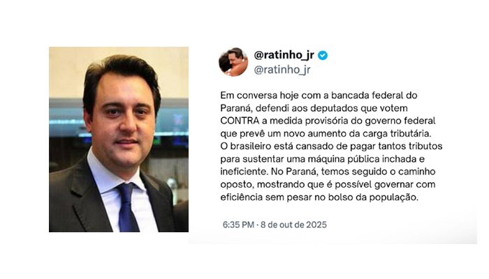 Ratinho orienta bancada do Paraná a votar contra governo na MP que taxava aplicações e bets