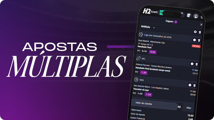 celular com boletim de aposta múltipla com três seleções de diferentes esportes (futebol, basquete, tênis) resultando em uma odd total de 5.59x