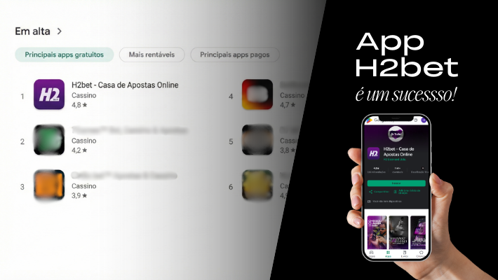 banner do aplicativo com o H2bet em um celular sendo segurado