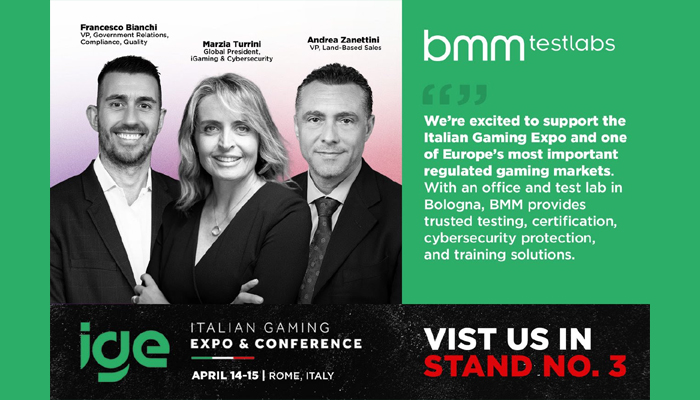 BMM Innovation Group destaca sua liderança em testes e certificação de produtos na Italian Gaming Expo & Conference 