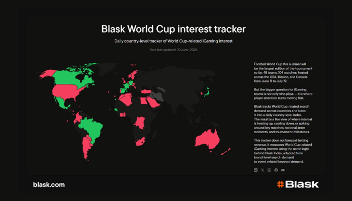 Blask lança mapa de interesse em tempo real acompanhando as nações da Copa do Mundo de 2026