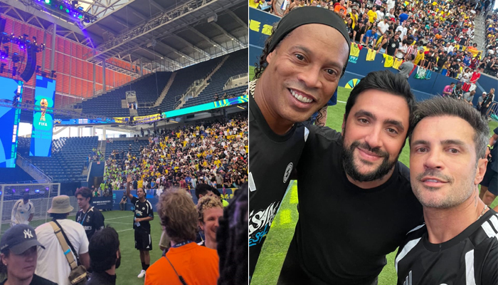 Falcão e Ronaldinho Gaúcho jogam futsal em quadra do US Open em Nova York